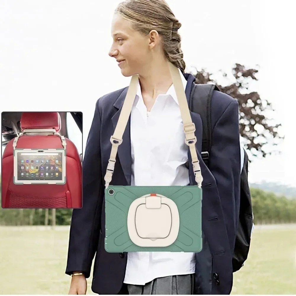 360° Rotating Portable Travel Kids Rugged Stand Carrying Case Fire HD 10 Tablet